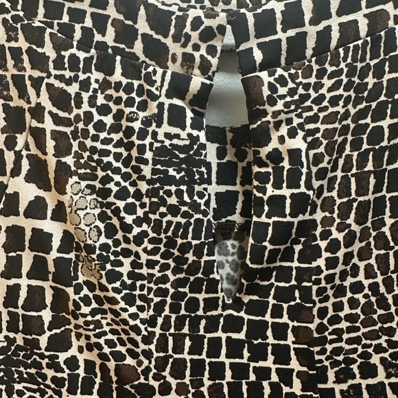 GABBY SKYE Size L A-Line Dress Brown Beige Animal Print Stretch Cap Sleeve - Picture 6 of 9